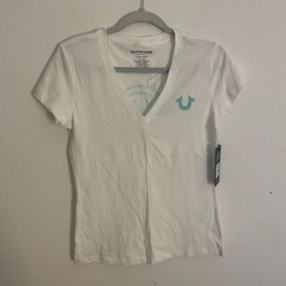 True Religion White Slim Glitter Logo V-Neck Tee - Picture 4 of 10